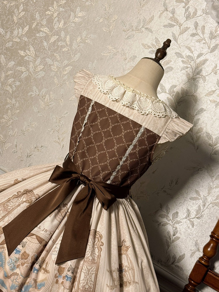 Sweet Print Lolita Jumper Skirt Brown Kitty Teddy and