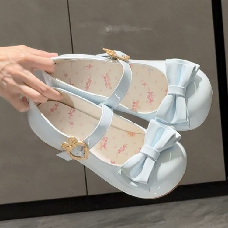 and Toe Mary Charming PU Blue with Lolita Delicate Bunny Low-heel in Clasp Round Sweet Janes Bow