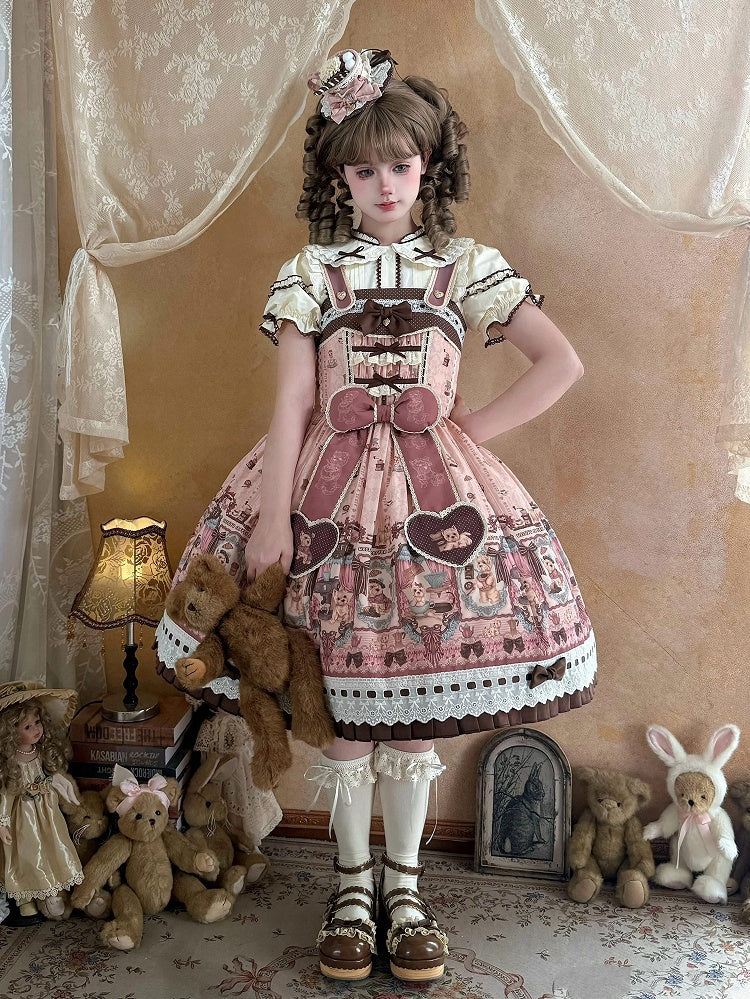 Cream Peter Pan Collar Lolita Ruffled Blouse with Brown Trim - Stars Fall on the Foggy Island