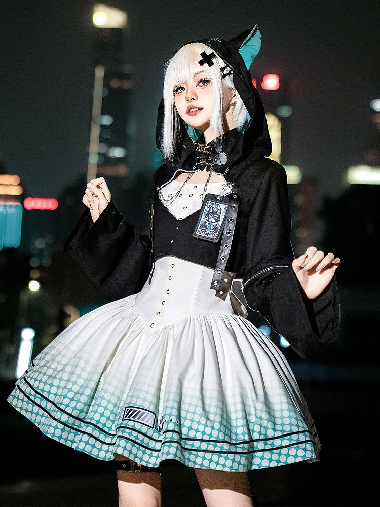 Sleeveless White and Blue Lolita Gown Featuring Self-Tie Detailing - Xiong Dou Jiang