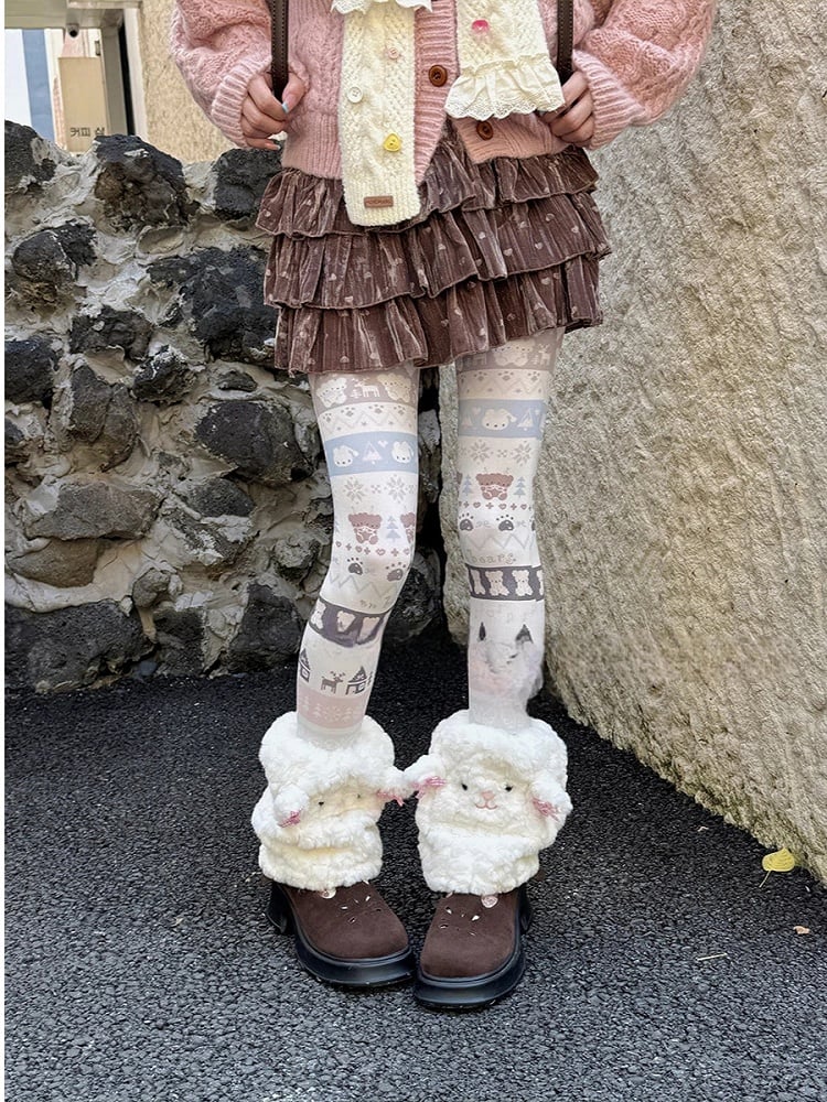 Collants imprimés animaux de dessins animés pastel