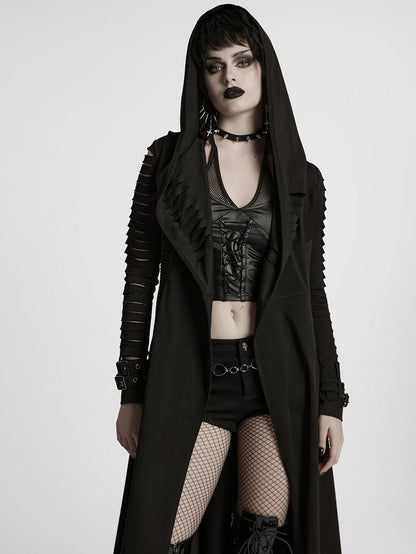 Punk Hooded Washed Jacket Black Cut