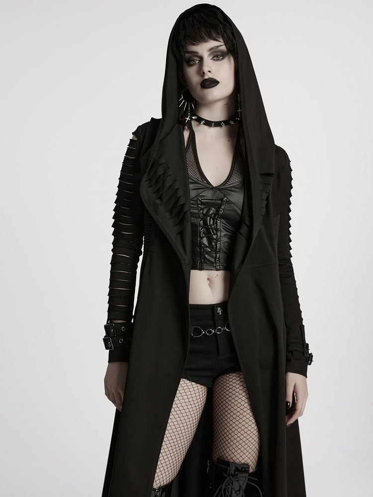 Black Punk Hooded Cut Washed Jacket
