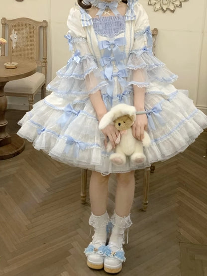 Blue Hanayome Bow Accents Sweet Lolita Platform Shoes