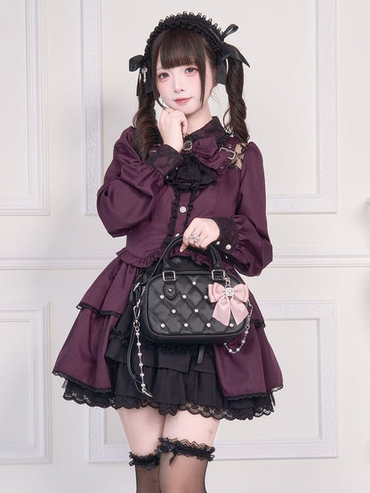 Bluse Bowknot Illusion über Jirai Ausschnitt Riemen Schnalle Lila Brosche Kei und mit