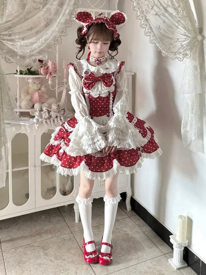 and Details Themed Lace JSK Dot Strawberry Lolita with Vintage Dress Bow Red Polka