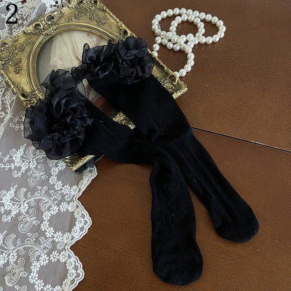 Banded Black Socks/Leg Underknee Stockings/Lace Loop Crisscorss