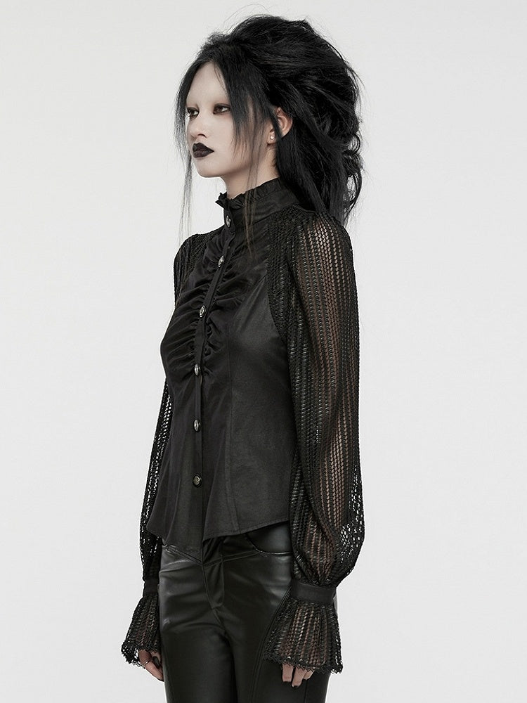 Shirt Goth Lantern Sleeves Black Pleated Visual