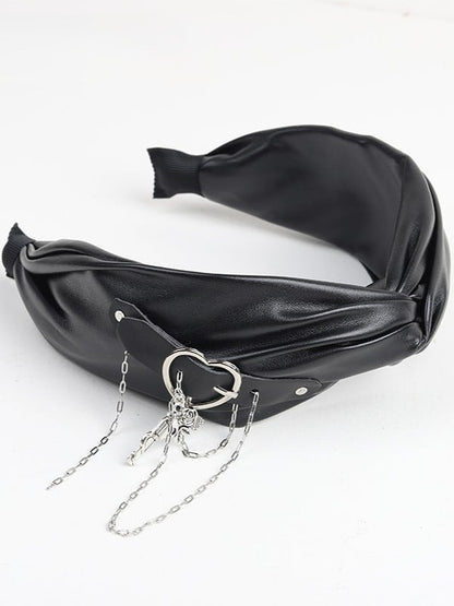 Black PU Leather Punk Heart Chain KC