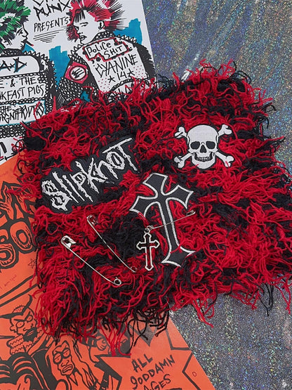 Punk-Strickmütze mit Skelett-Stickerei