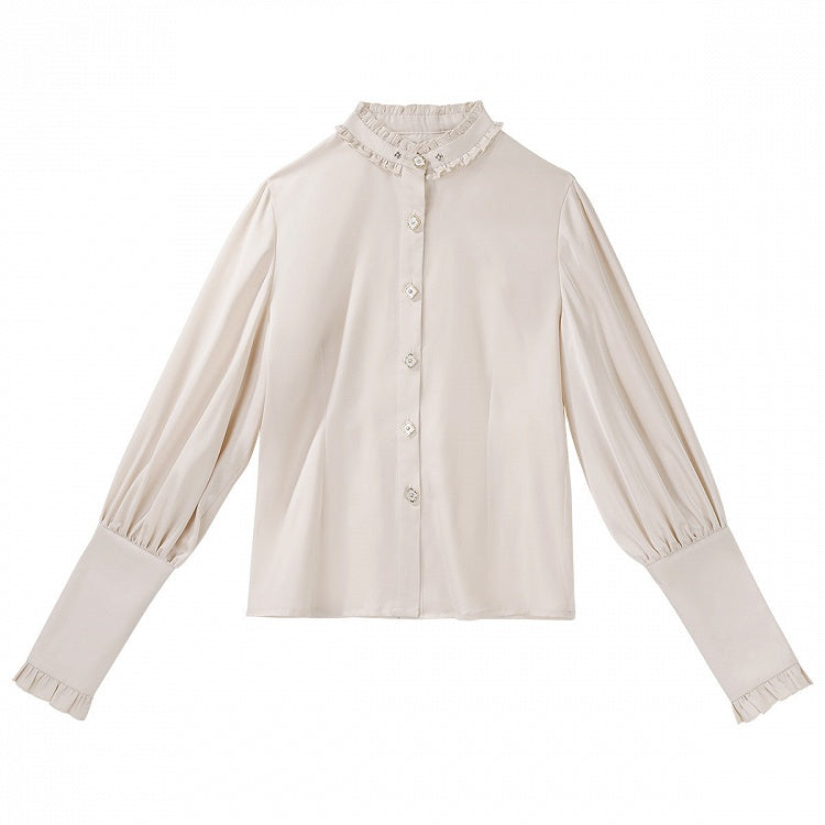 Champagne Ruffled Bishop Sleeve Ouji Lolita Blouse - Unknown Star