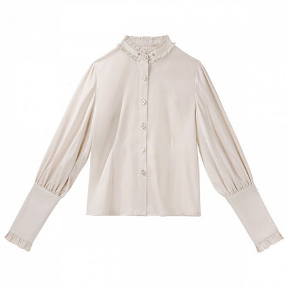 Champagne Ruffled Bishop Sleeve Ouji Lolita Blouse - Unknown Star
