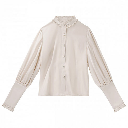 Champagne Ruffled Bishop Sleeve Ouji Lolita Blouse - Unknown Star