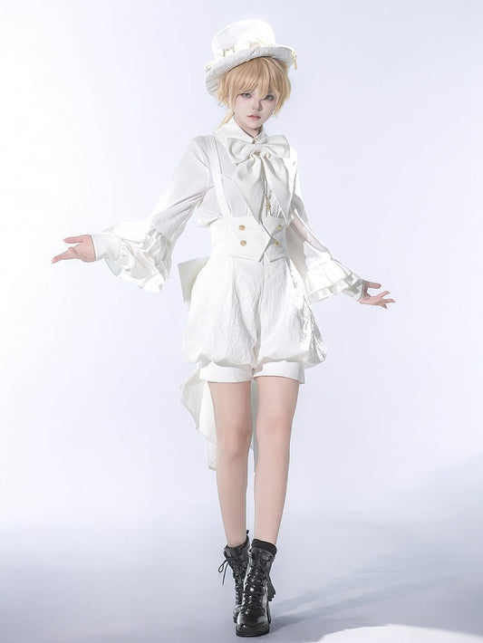 Ouji High Big Train Belt with Bow Lolita Waist Corset White Shorts Overall