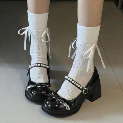 Lolita Mary Jane Block Heel Bow Shoes – Sweet Butterfly Bow Pumps
