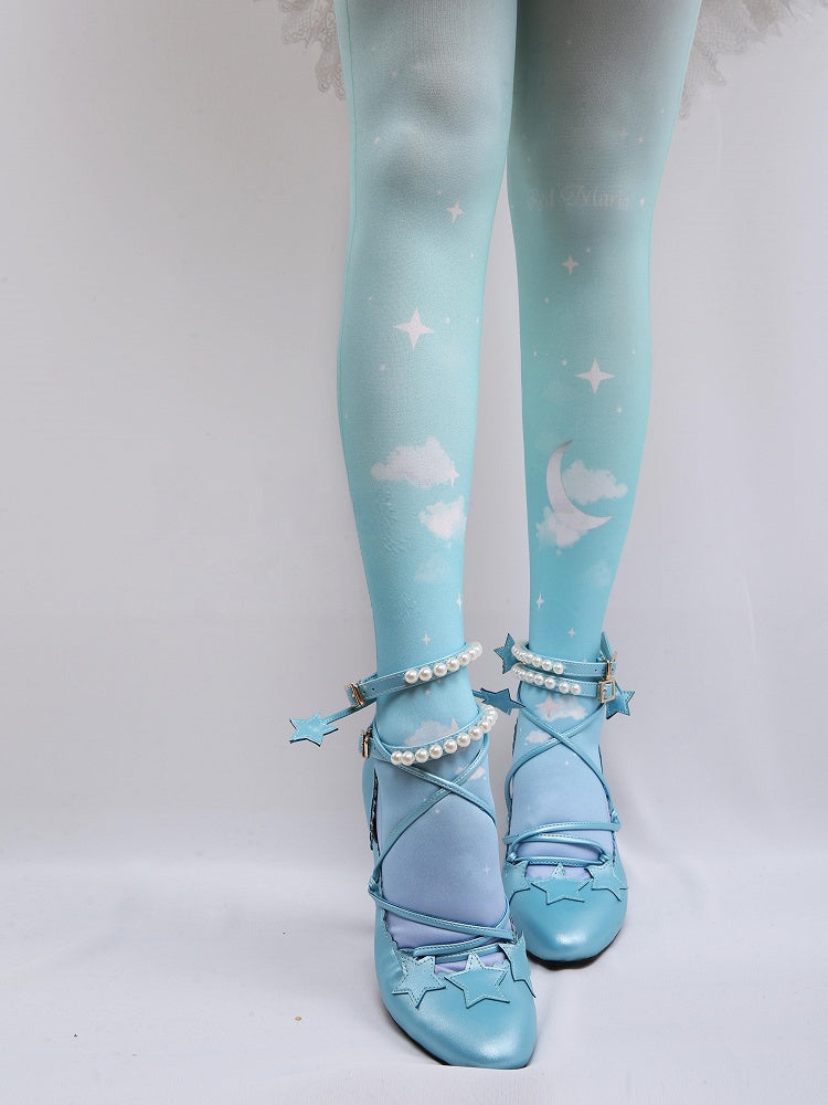 3 Colors Lolita Gradient Star & Cloud Print Tights