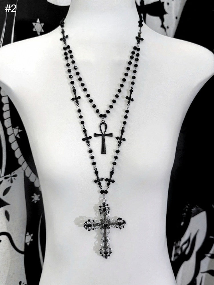 Layered Cross Necklace with Beaded Details - Boobi Shop