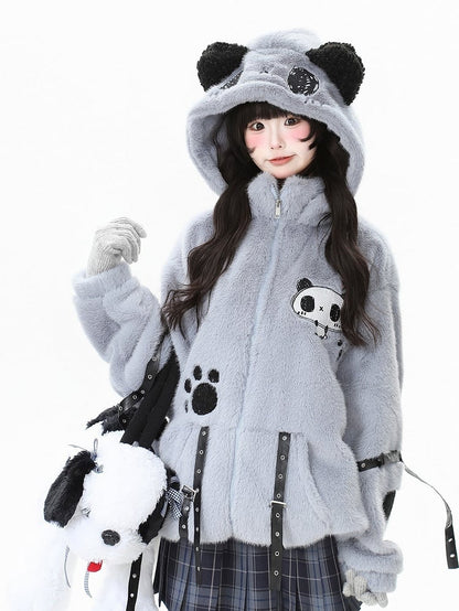 Buckle Grey/Grey - Straps Hoodie Jacket Plush Decorative Blue Bittersweet