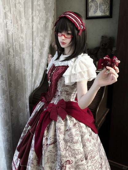 Animals and Bodice Elegant Forest with Corset Print Lolita Dress Red