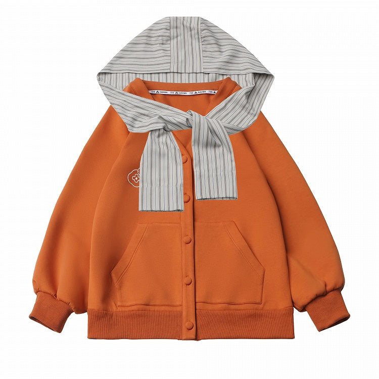 Kawaii Orange V-Neck Fall Jacket with Removable Striped Hood - PINK SAVIOR