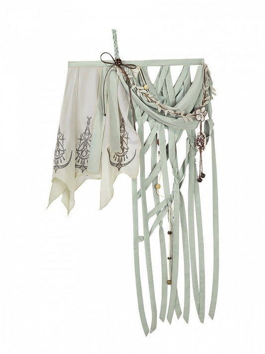 Green Mori Kei Asymmetrical Cutout Prince Cape with Floral Embellishments - Unknown Star