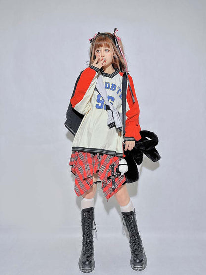 White/Black V-Neck Number Sweatshirt