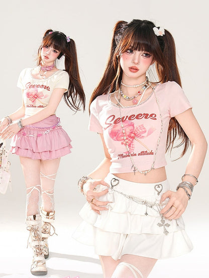 Trim Sweet Lollipop Print Spitzen-T-Shirt Rosa/Apricot Glamorous Cropped
