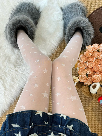 Tights Black/White/Nude Y2K Star Print