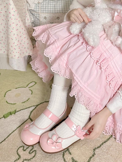 Pink Bear Flats Buckle Bowknot Decorated Ear Bunny