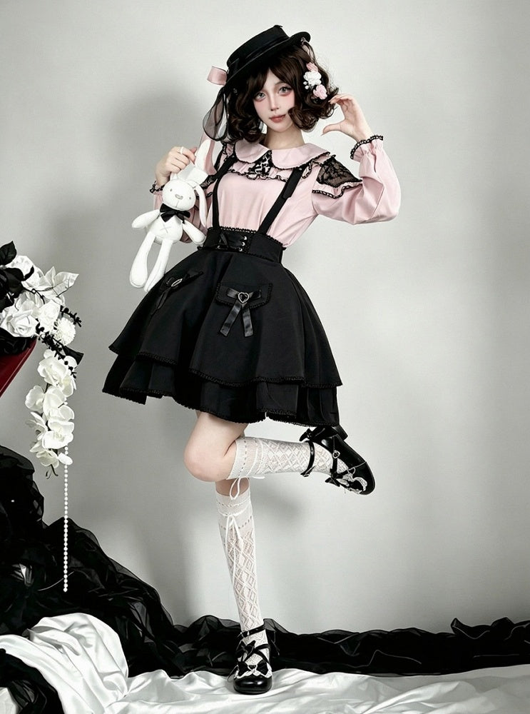 Onyx Bow-Adorned Overlay Skirt with Jirai Styling - AMAHAKAWA