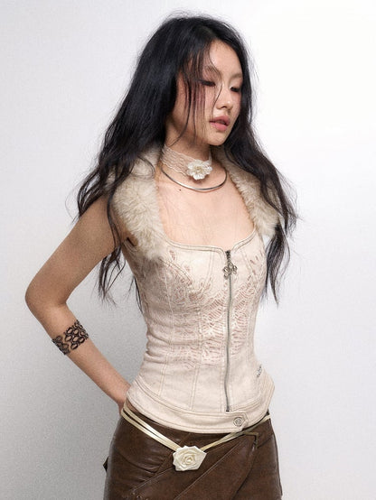 Plush Collar Beige - Cami Detachable Top Light