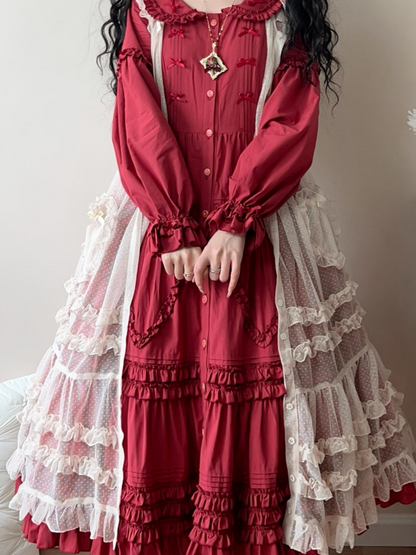 Bunny Beige Pattern Ear with Overdress Polka-dot Lolita Ruffled Hood