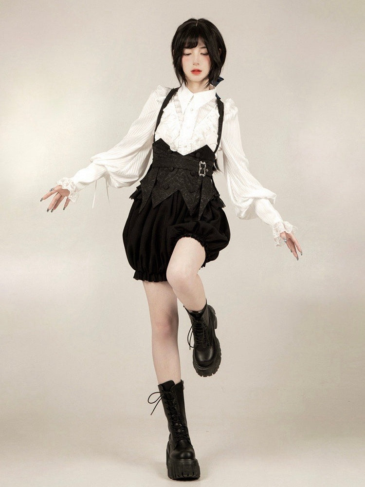 ストラップ付きブルー - ブラックブルマー王子ボウタイボーンセットベルトコルセットショーツロリータ+ゴシック