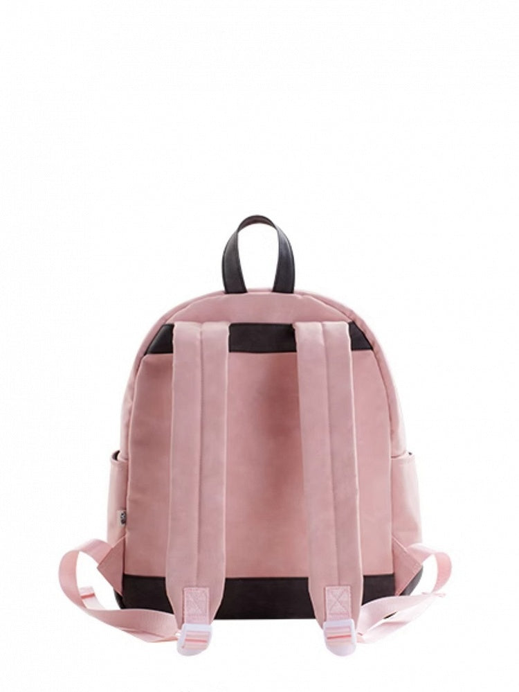 ピンクグレーの刺繍ハートとスエード、バックパック文字のぬいぐるみキティ取り外し可能