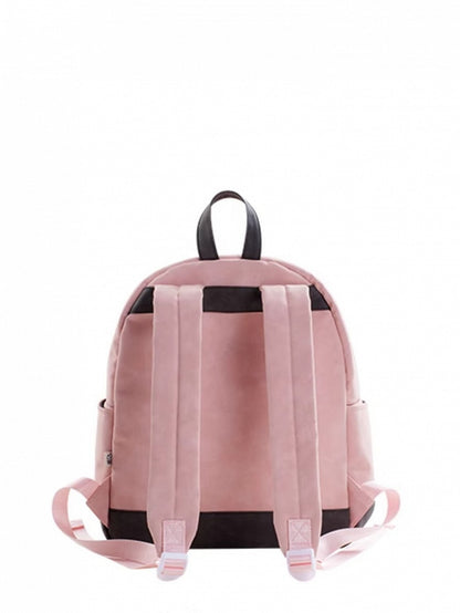 ピンクグレーの刺繍ハートとスエード、バックパック文字のぬいぐるみキティ取り外し可能