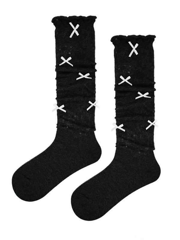 4-Color Striped Ruffled Calf Socks with Bow Detail - ModaSwings