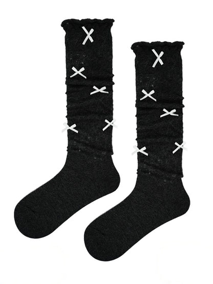 4-Color Striped Ruffled Calf Socks with Bow Detail - ModaSwings