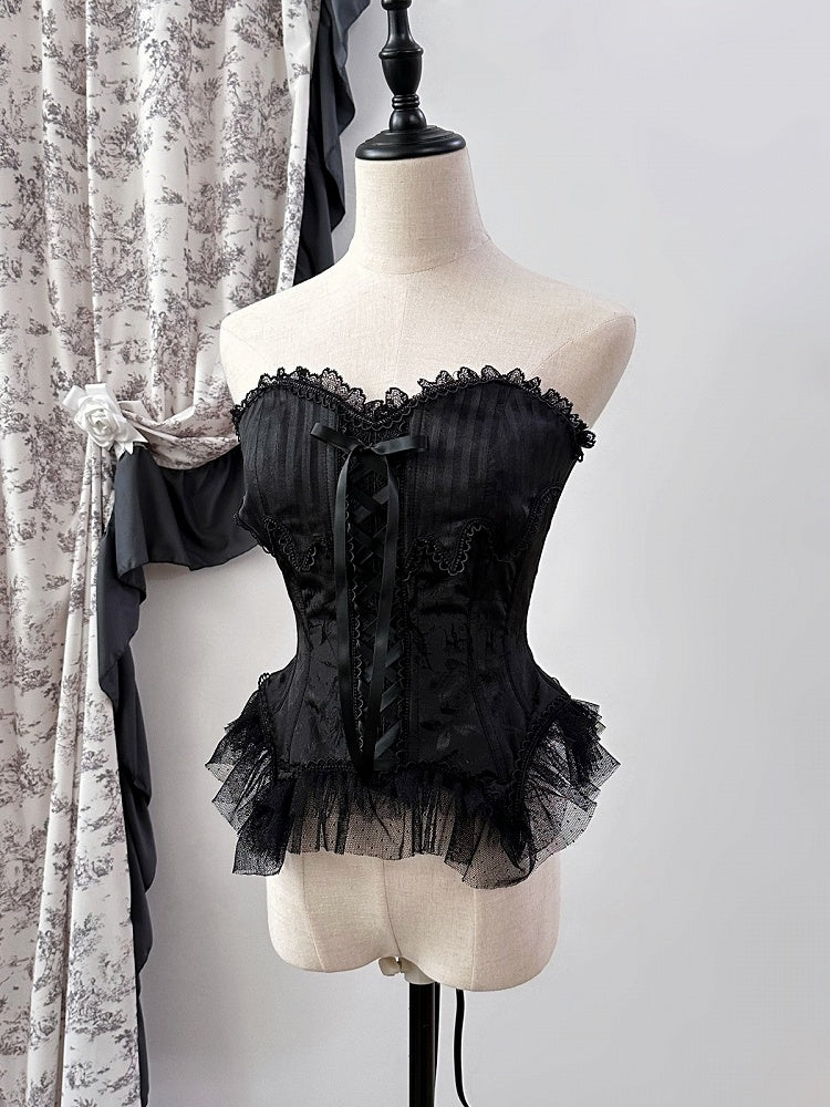 Gothic Schwarzes Korsett-Oberteil mit Stäbchen Lolita