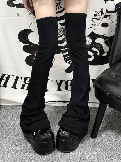 Kei Jirai Ruffle with Loose Ribbed Trim Design Warmers Leg Black Thigh-Length Thick Version