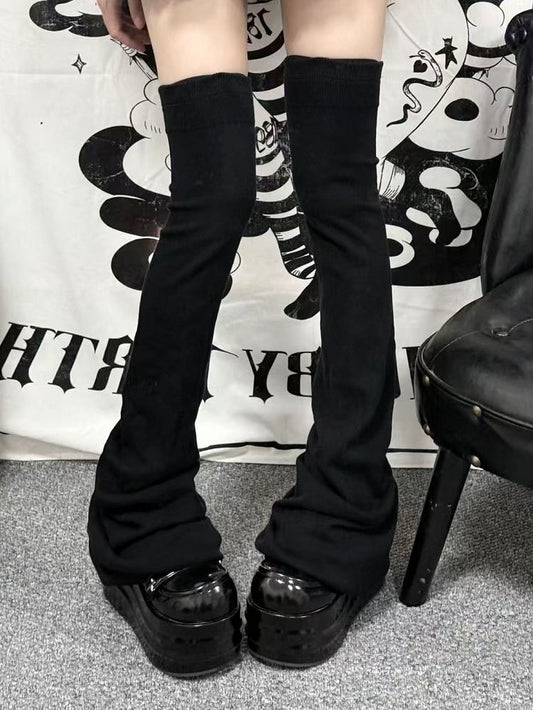 Kei Jirai Ruffle with Loose Ribbed Trim Design Warmers Leg Black Thigh-Length Thick Version