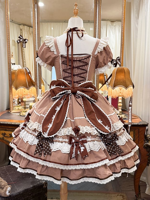 Eine Schleife Rüschen Lolita Sweet Bunny Thema Kleid braun Akzente Stück Prinzessin