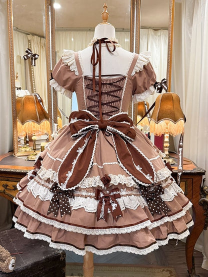 Eine Schleife Rüschen Lolita Sweet Bunny Thema Kleid braun Akzente Stück Prinzessin