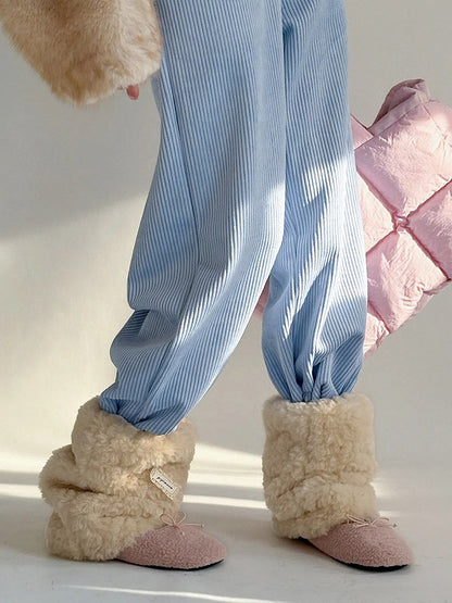 Leg Warmers Puffy Fur Faux Beige/Brown 30cm