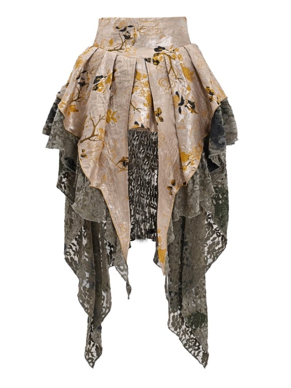 Jupe à ourlet mouchoir en jacquard floral bordé de dentelle