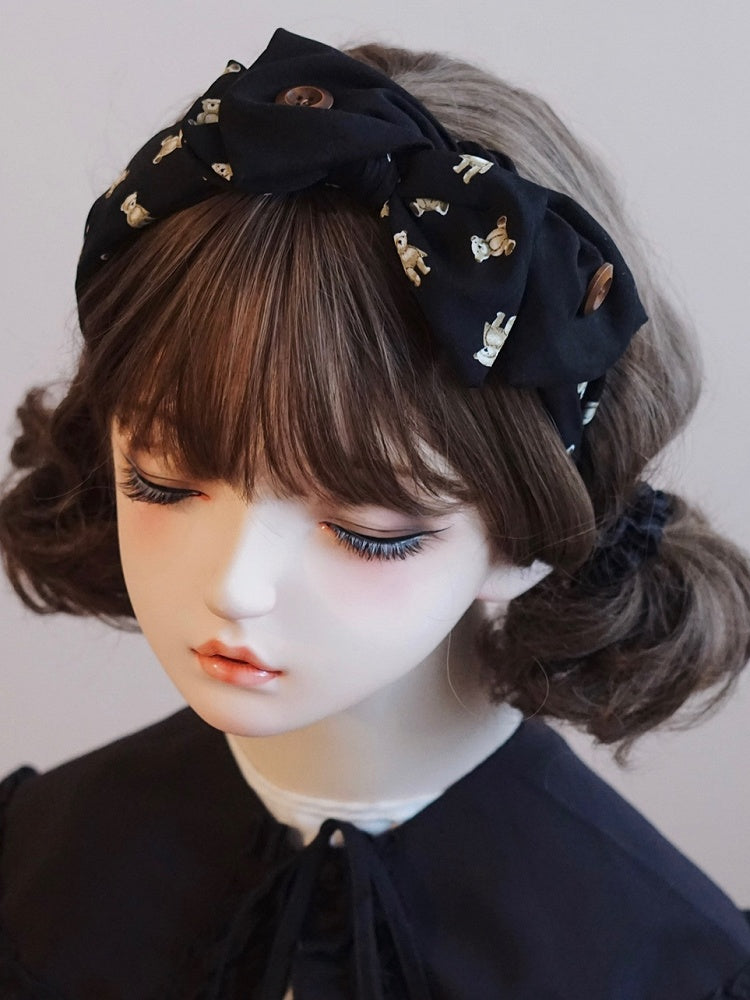 KCプリントボタン装飾ブラックリボンベアビッグ