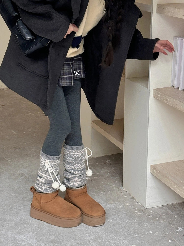Tie Leg Pattern Warmers with Knit Nordic Pom-Pom