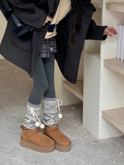 Tie Leg Pattern Warmers with Knit Nordic Pom-Pom