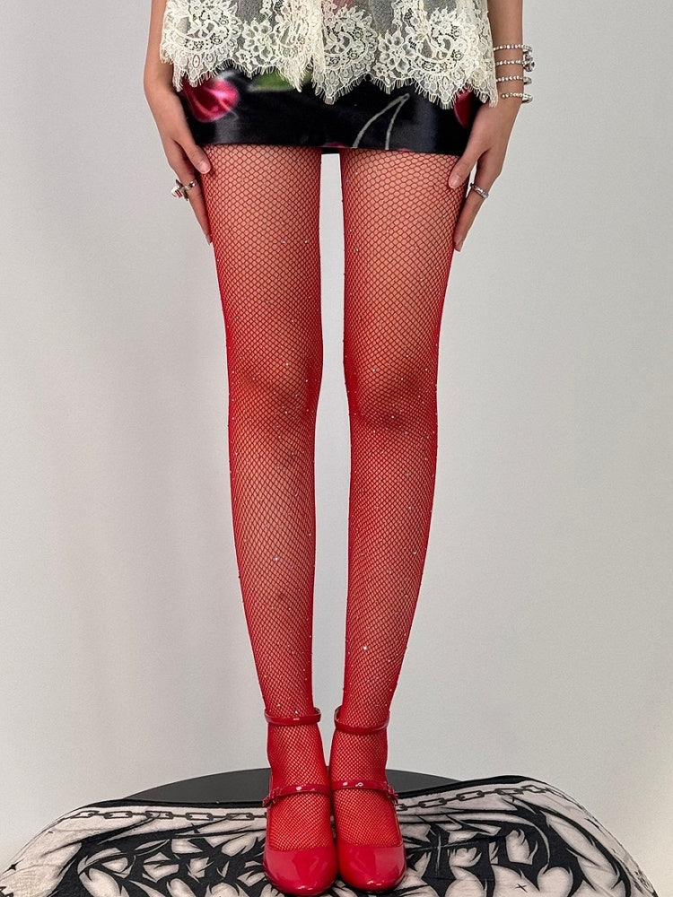 11 Color Options Rhinestone Decorated Fishnet Tights