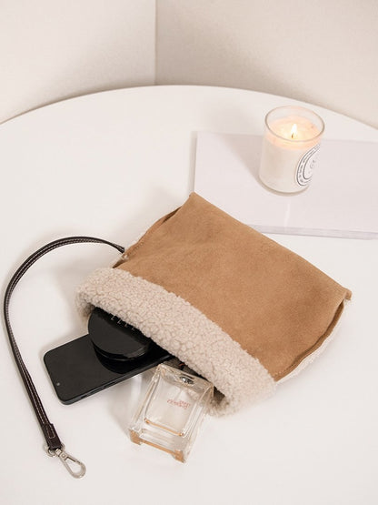 Brown With Trim Bag Tote Fall And Capacity Large Winter Accents Plush Vintage - Knot For Shoulder Bamboo