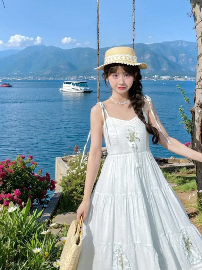 Cami Dress Light Blue Lily of the Valley Embroidered Lace Trim Cutton